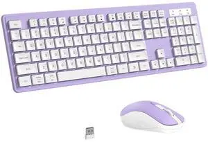 Wireless Keyboard and Mouse, 2.4GHz Cordless Keyboard Mouse Combo, Optical Mouse, Plug and Play USB Receiver, Compatible with Windows, Mac, Laptop, and PC(White Purple)
