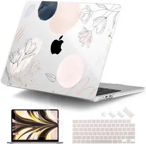 DONGKE for M4 MacBook Air 13.6 Inch Case 2025 2024 2023 2022 Model A3240 A3113 A2681 M3 M2 Chip, Plastic Hard Shell Case Cover with Touch ID for MacBook Air 13 Inch M4 - Abstract Flowers
