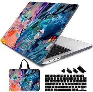 DONGKE for 13.6 Inch MaBook Air M2 Case 2022 A2681, 4 in 1 Bundle Crystal Plastic Hard Shell Cover & Sleeve Bag & Keyboard Cover for M2 2022 MacBook Air 13 Inch, Graffiti