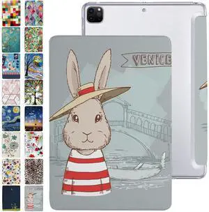 DuraSafe Cases for iPad PRO 12.9 Inch 4th [ Pro 12.9 4 Generation 2020 ] A2229 A2069 MY3K2LL/A MY3J2LL/A MY2H2LL/A MY2J2LL/A Trifold Printed PC Lightweight Protective Clear Back Cover - Bunny Hat