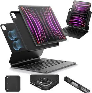 ESR iPad Pro 12.9 Case with Keyboard, Easy-Set Magnetic Stand, Portrait/Raised Modes for iPad iPad Pro 12.9 (2022/2021/2020/2018), Removable Protective Case, Rebound 360 Series, Black