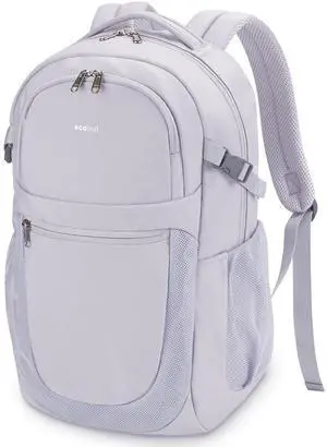 ECOHUB Travel Backpack for Women, 17.3 inch Suspended Laptop Backpack, Fashion Water-Resistant College Computer Bookbag, 28L Personal Item Bag with 12 Pockets for Causal, Work, Grey
