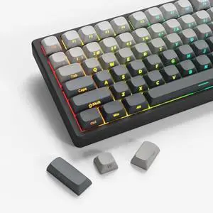FLAMING SKOUL Side Printed Keycap Set - Gradient 136 Key, Double Shot Shine Through Custom Keycaps, Custom Keyboard Keycaps Set, OEM Cherry MX Mechanical Keyboard (Light Gray)