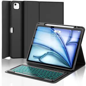 Keyboard Case for iPad Air 13 (M3&M2) 2025/2024 & iPad Pro 12.9 inch (5th, 6th Generation), Keyboard Cover Detachable Backlit Wireless Keyboard Cover with Pencil Holder and Auto Sleep/Wake Function