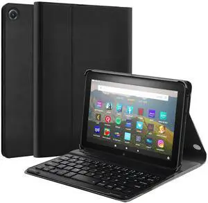 FunYaung Case with Keyboard for  Fire HD 8 & 8 Plus (2022 & 2024 Release), Detachable Magnetic Rechargeable Keyboard Case with Type-C Cable for HD 8 (12th & 14th), Black