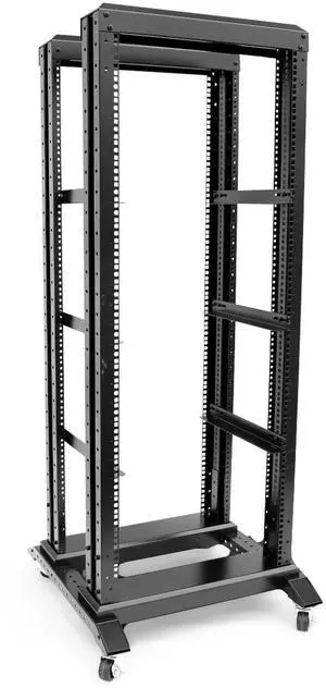 27U 4 Post Open Frame Server Rack Network Rack Suitable 19inch Server Equipment Cold Rolled Steel Heavy Duty Rack 15.75inch Deep with Wheels Heavy Duty Rack (4POST-D600-27U, 27U)