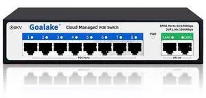 Managed PoE Switch with 8 Port PoE and 2 Gigabit Uplink Ports, Managed 10 Port PoE Switch Compatible with IEEE 802.3af/at Devices, AI PoE Auto Recovery&Extend, Vlan, Metal Pluy&Play,Desktop/Wall Mount