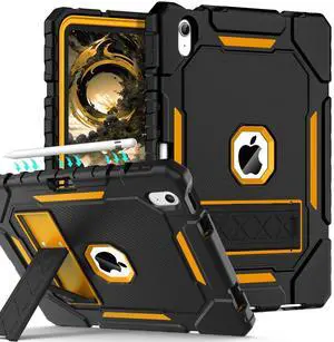 Grifobes for iPad A16 Case 11th Generation 11 inch 2025 / iPad 10th Generation Case 10.9 inch 2022, Heavy Duty Military Grade Shockproof Cover with Pencil Holder for i Pad 11/10 (Black+Gold)