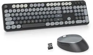 Guffercty kred Colorful Grey Wireless Keyboard and Mouse Combo, Retro Typewriter Wireless Full-Size Cute Office Keyboard 2.4GHz with Round Keycaps for Desktop Laptop and PC(Gradient Black)