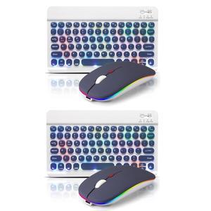 2 Pack Ultra-Slim Bluetooth Keyboard and Mouse Portable Rechargeable 7-Color Backlit for Apple iPad iPhone Samsung Tablet iPhone Smartphone iOS Android Windows Round Keys -Purple