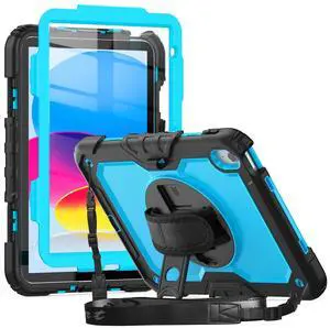 Herize Case Compatible with iPad (A16) 11th /10th Generation 2025/2022 with Screen Protector Pencil Holder | Three-Layer Rugged Shockproof Case W/Stand Hand Strap Shoulder Strap