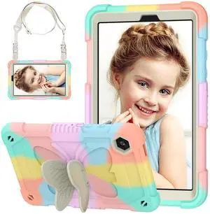 HOGENL Cover for Samsung Galaxy Tab A9 8.7 inch Case for Kids Girl, Galaxy Tab A9 2023 Released with Butterfly Stand Shoulder Strap Shockproof Full Body Protective, Colorful Rosegold