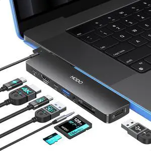 USB C Adapter Hub for MacBook Pro Air 2025-2018, Mac Adapter Multiport for MacBook 13" 15" 16", Mac Accessories Hub 8 in 2 with HDMI Thunderbolt 3 USB-C USB 3.0 2.0 SD/TF Card Reader, Black