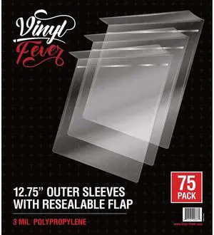 Resealable Record Outer Sleeves, Crystal Clear Premium Vinyl Record Sleeves | 12.75" X 12.75" Album Outer Sleeve, 3 Mil Premium Vinyl Sleeves, Album Protection with Flap (75 Pack)