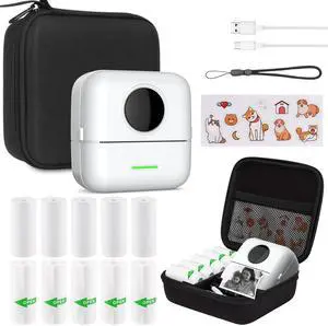 HUIJUTCHEN Print Pods Mini Sticker Printer Thermal Inkless Printer for iOS&Android with Hard Protection Storage Case,Bluetooth Label Maker with 11 Rolls Thermal Paper&Sticker for Photo Receipt DIY