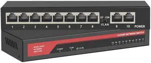 ienRon 10 Ports Gigabit Ethernet Switch Unmanaged, 8 Gigabit Ports+2 Gigabit Uplink Port, Network Switch,Ethernet Splitter| Plug & Play| Fanless Metal Design| Shielded Ports| Traffic Optimization