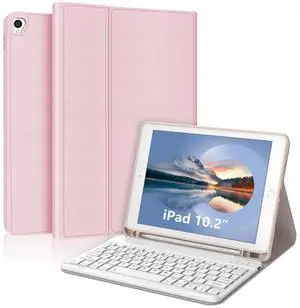 IVEOPPE Keyboard Case for iPad 10.2" 9th/8th/7th Gen, for iPad Air 10.5"(3rd Gen)/for iPad Pro 10.5 in,Detachable Wireless Stand Folio Case for iPad with Keyboard, Auto Sleep/Wake,Light Pink