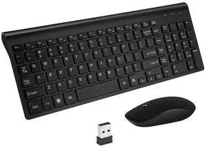 2.4G Wireless Keyboard and Mouse Ultra Slim Full Size Keyboard with Numeric Keypad Compact Keyboard for Computer/Desktop/PC/Laptop (Black)