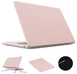KAIJIAbox Case for MacBook Air 15 Inch Case,Foldable Stand and Mouse Pad/Bag,Plastic Hard Shell,Exquisite PU Leather Protective Cover for MacBook Air 15 Inch(2022/2024)[M2 A2941/M3 A3114](Pink)