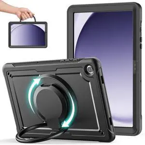 Case for Samsung Galaxy Tab A9 Plus/ A9+ 11 Inch 2023 (SM-X210/ X216/ X218), Shockproof Hard Duty Cover with 360° Rotating Handle Stand, Shoulder Strap, for Samsung A9+ Tablet Case, Black
