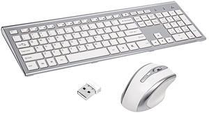 Wireless Keyboard and Mouse Combo USB 2.4G Wireless Keyboard Compatible Windows Desktop Laptop Office Business Silver White