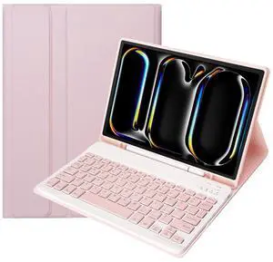 KcoxdCn Slim Candy Colors Keyboard Case Compatible with iPad Pro 11 Inch (M4) (5th Gen) 2024 Released with S Pen Holder, Mutil Angles Stand Cover Detachable Wireless Keyboard (Pink)