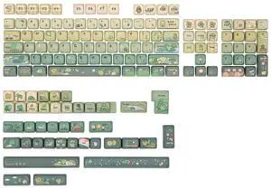 KiiBoom X Cosydiaries Rainy Froggy Day Keycap Set, 144 Keys MOA Profile Keycaps, PBT Custom Keycaps for Mechanical Keyboard, Compatible with ANSI/ISO, 60%, 65%, 75%, TKL, Full-Sized Layout
