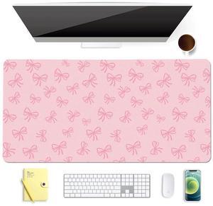 BlHMCASE Cute Pink Bow Extended Gaming Keyboard Mouse Pad, Non-Slip Leather Home Office Desk Mat Protector, Laptop Desk Pad Writing Pad