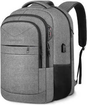 Lapsouno Extra Large Laptop Backpack, 17 Inch Carry on Travel Backpack, Anti-Theft College School Computer Bag with USB Port, Gift for Men Women, Grey