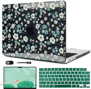 LCMOCICO for 2024 MacBook Pro 14 inch Case M4 A3112 A3185 A3401 2023 A2918 A2992 2022 A2779 2021 A2442, Pattern Plastic Hard Shell Case for Macbook Pro 14 M4 M3 M2 M1 Pro/Max Chip, Small Green Flowers