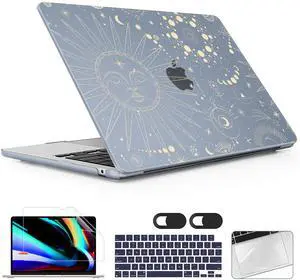 Lepeoac for MacBook Air 15 inch Case 2023 2024 2025 Release A3241 M4 A3114 M3 A2941 M2 with Liquid Retina Display & Touch ID, Hard Shell with Screen Protector & Webcam Cover, Engraving Moon