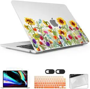 Lepeoac for MacBook Air 15 inch Case 2023 2024 2025 Release A3241 M4 A3114 M3 A2941 M2 with Liquid Retina Display & Touch ID, Hard Shell with Screen Protector & Webcam Cover, Sunflowers