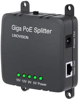 LINOVISION 30W Gigabit PoE Splitter to DC 5/9/12/18V Output, Wide Voltage Input, IEEE802.3af/at POE to DC Power Supply for Security Cameras, Access Control Systems