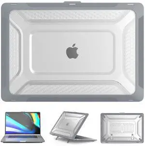 LJFLYXRI TPU Bumper Protective Case Compatible with MacBook Air 13 Inch [ Models: M4 A3240/M3 A3113/ M2 A2681 ] Anti-Cracking Heavy Duty Hard Shell with Kickstand (Grey, M4 A3240/M3 A3113/ M2 A2681)