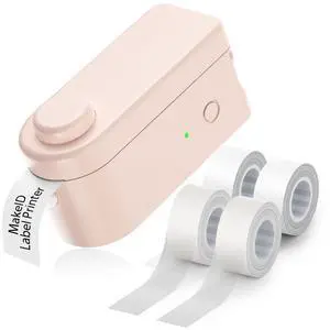 Makeid Label Maker Machine with Tape, Bluetooth Multifunction Thermal Label Printer Available for Smartphone Smart Sticker Maker with Multiple Templates for Office Home Organization, Pink