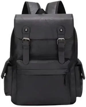 Marzaha Black Leather Laptop Backpack Lightweight School Backpack Bookbag, Multi functional Business Travel Backpack (Black 1,ONE SIZE)