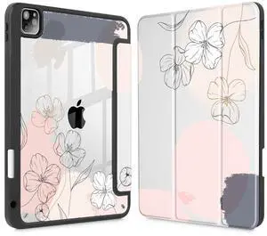 May Chen for iPad Pro M2 11 inch 4th Generation 2022, [Built-in Pencil Holder] Shockproof Cover w/Clear Transparent Back Shell Also Fit iPad Pro 11" 3rd/2nd/1st Gen 2021 2020 2018, Flowers