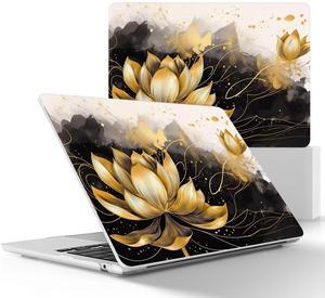 May Chen for MacBook Air M4 M3 M2 13.6 inch Case 2025 2024 2023 2022 Release, Models: A3240 A3113 A2681, Flexible Plastic Case for M4 13.6" Laptop, Hard Shell with Keyboard Cover, Golden Lotus