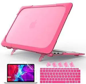 Mektron Heavy Duty Casefor MacBook Air 13 inch 2020 2019 2018 Release Model A2337 M1 A2179 A1932, Shockproof Durable Protective Hard Shell with Fold Kickstand,Rose