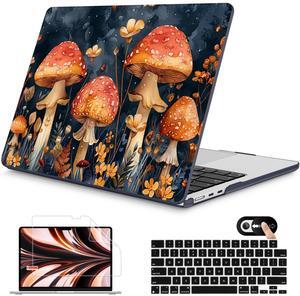 Mektron for 2025 M4 MacBook Air 13.6 Inch A3240 Case Fits 2023 A2681 M2 2024 A3113 M3 Chip with Liquid Retina Display Touch ID, Printed Plastic Hard Shell Cover for MacBook Air 13.6", Mushrooms
