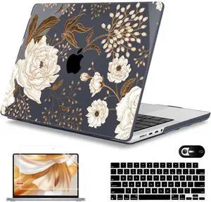 Mektron Case for MacBook Pro 14 inch 2024 2023 2021 Model M4 A3112 A3401 A3185 M3 A2918 A2992 M2 A2779 M1 A2442 Pro/Max, Plastic Hard Shell Case Cover for MacBook Pro 14", Peonies Roses