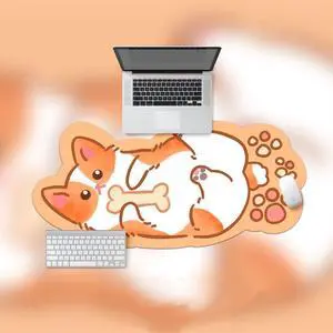 Pusakoa Cartoon Cat Mouse Pad Large Desk Mat Large Gaming Desk Mouse Mat Waterproof Keyboard Pads with Non-Slip Rubber Base and Stitched Edge for Computer Office Home 35.5"x15.75"x0.12" (Corgi)