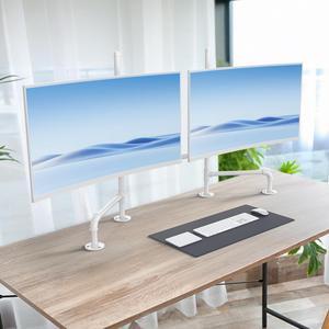 Computer Monitor Arms, White Dual Monitor Stand for 2 Screens, Heavy Duty Fully Adjustable Steel Desk Mount for 13-30 Inch Screens, Ergonomic Office Stand with Cable Management