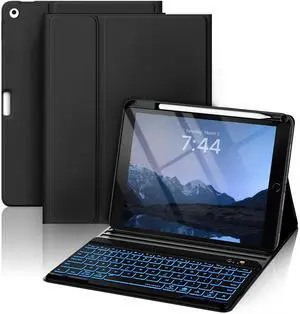 OYEEICE Keyboard case for iPad 9.7 inch, iPad 6th Gen (2018), iPad 5th Gen (2017), iPad Air 2 (2014) - 7 Color Backlit Wireless Keyboard with Pencil Holder for iPad 6th/5th Pro 9.7'' Air 2/1 - Black