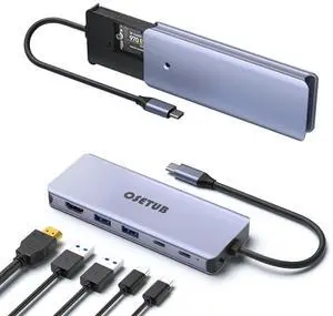 USB C Hub M.2 NVMe SSD Enclosure, 6 in 1 USB C Hub Multiport Adapter Fits PCIe 3.0 NVMe M.2 SSD, with 4K/60Hz HDMI,10Gbps USB 3.1 Gen2(2 Ports),10Gbps USB-C,100W PD Compatible with MacBook Pro