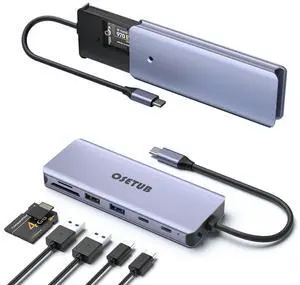 USB C Hub M.2 NVMe SSD Enclosure, 7 in 1 USB C Hub Multiport Adapter Fits PCIe 3.0 NVMe M.2 SSD, with 10Gbps 3.1 Gen2,10Gbps USB-C,100W PD,USB 2.0 Compatible with MacBook Pro and Type-C Devices