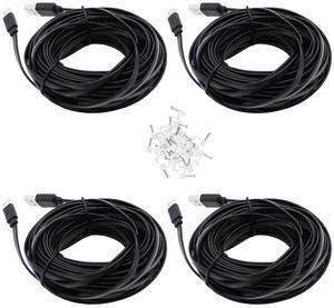 4 Pack 25 ft USB C Cable for CCTV WiFi Security Camera, Type-C Extension Cord Flat Waterproof Wire Clips, Black