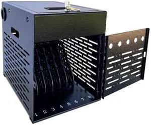 8-Device Tablet Charging Station, Lockable Steel Case Fits 14" Chromebooks, iPads, Laptops & Tablets, Secure Storage with 2 Keys, Ideal for Classrooms, Offices & Hospitals, Black