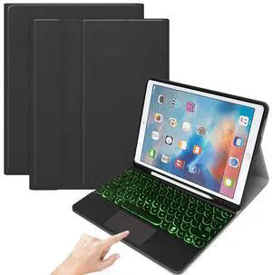 QYiD iPad Mini Keyboard Case with Touchpad, 7 Colors Backlit, Pencil Holder, Leather Folio Cover for 7.9 inch Mini 5th/4th Gen, Black