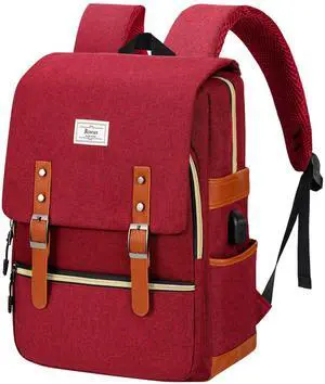 Ronyes Vintage Laptop Backpack for Women Men,15.6 inch Bookbag Casual Daypack with USB Charging Port for College Work, Red Backpacks